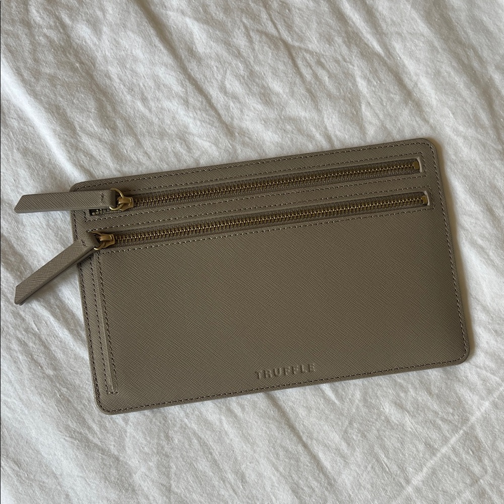 Truffle Taupe Leather Clutch with clear window